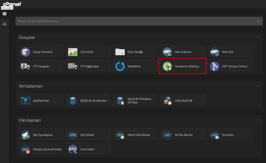 cPanel Yedekleme Sihirbazı