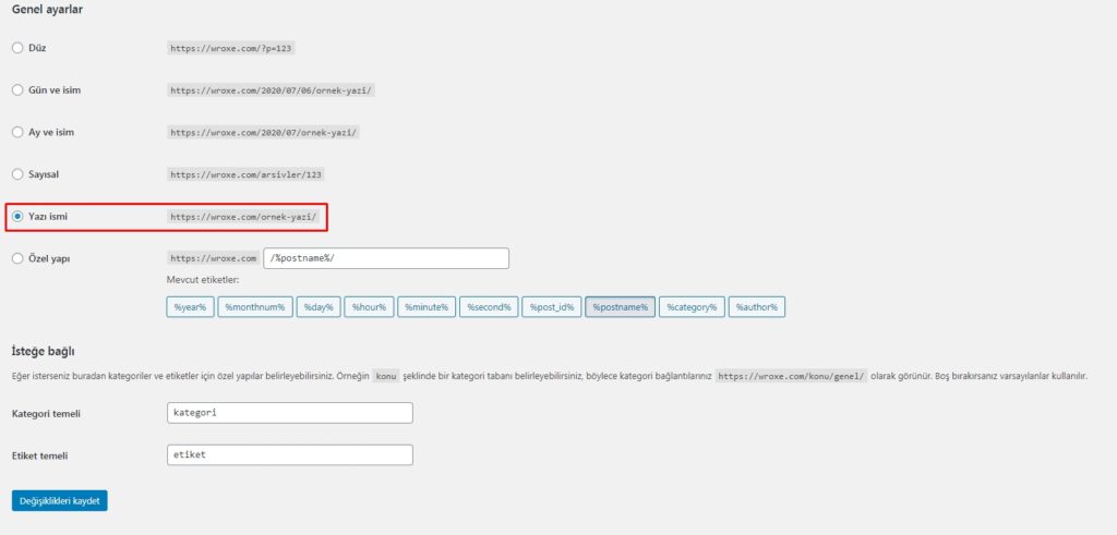 Wordpress SEO Uyumlu Link Yapısı Örneği
