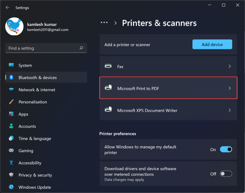 Windows 11'de Yazıcı Adı