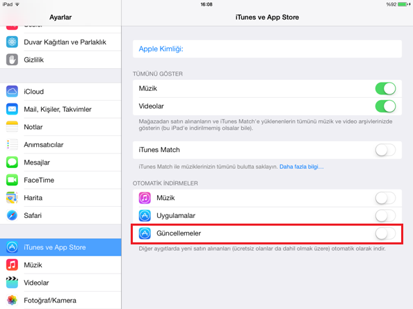 iOS'ta Otomatik Güncellemeleri Devre Dışı Bırakma