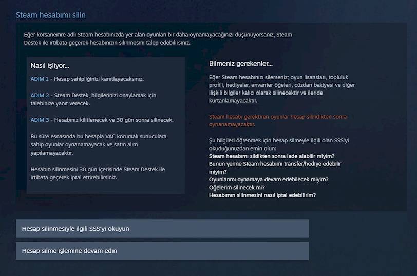 Steam Hesabını Silme