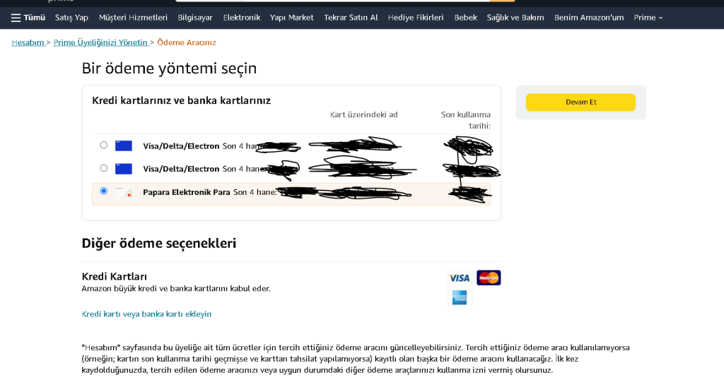 Amazon Hesabından Kredi veya Banka Kartı Nasıl Silinir?