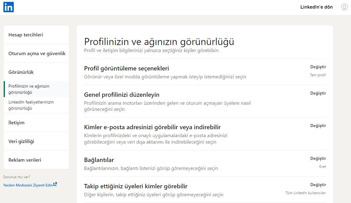 LinkedIn Profil Gizleme