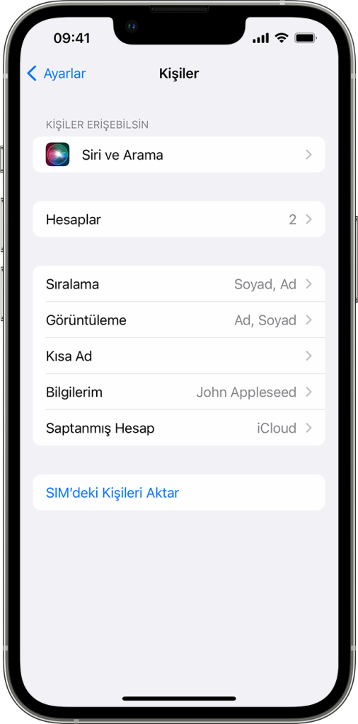 iPhone'da Kişileri Sıralama
