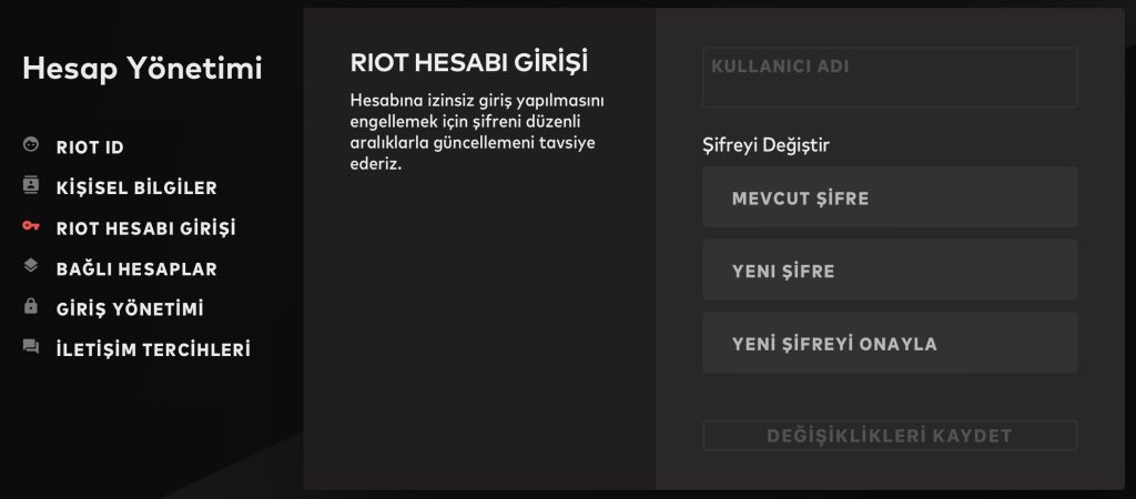 Valorant Şifre Değiştirme